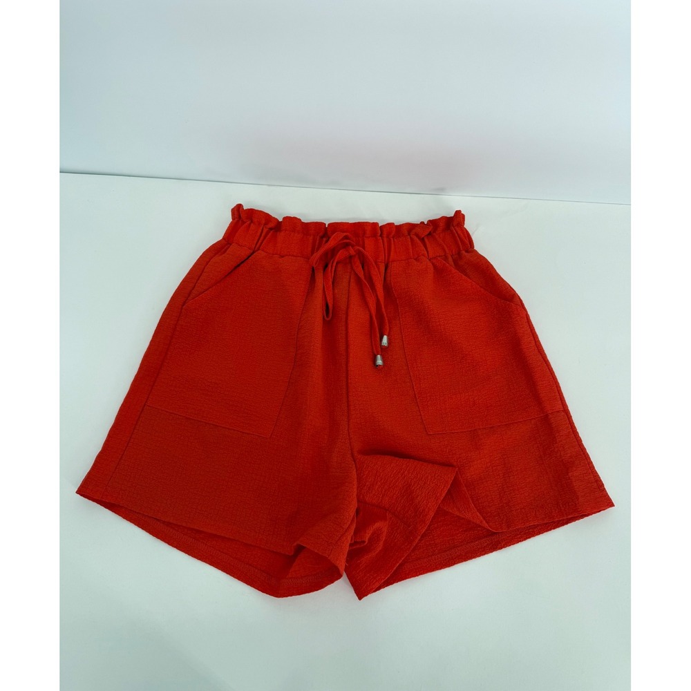 SHEIN Womens Red Textured Paperbag Waist Drawstring Shorts Sz 6/M